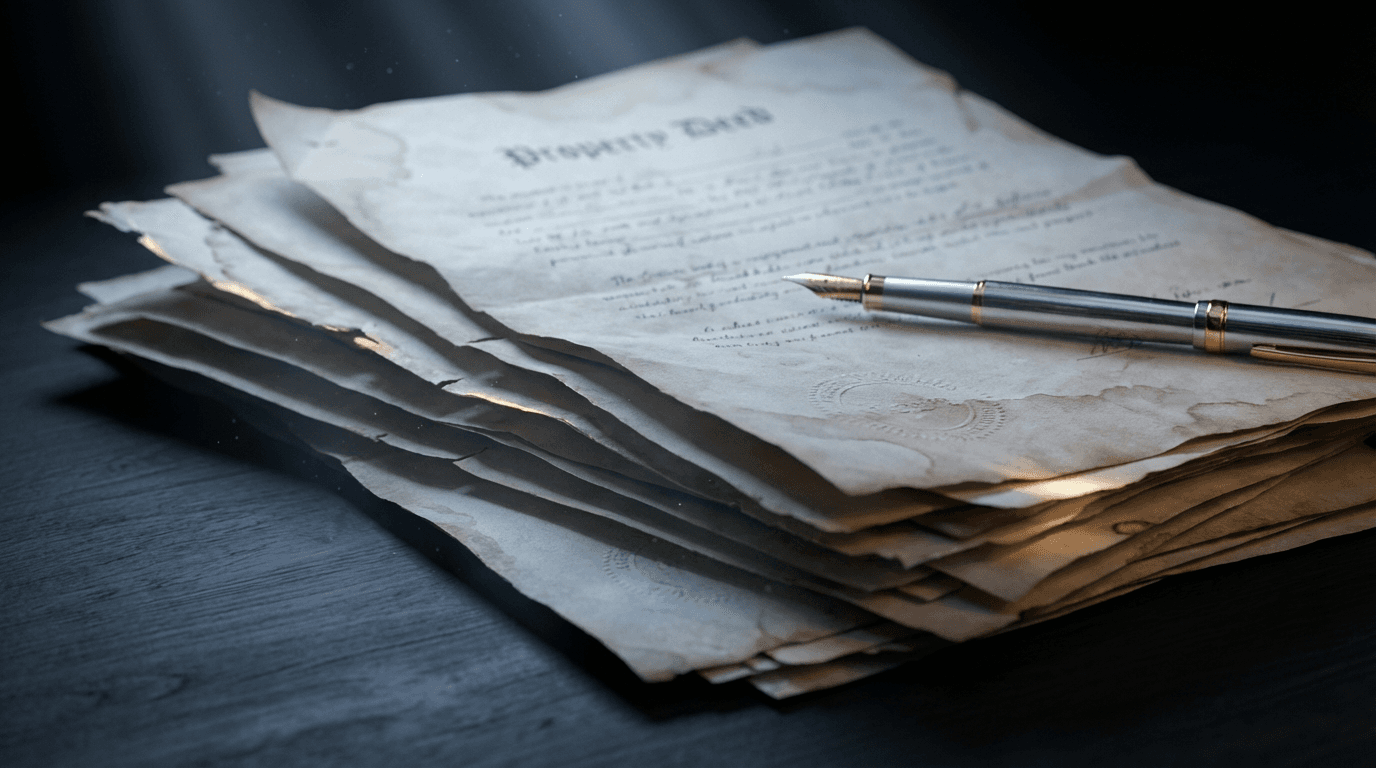 Professional reviewing property documents at desk with natural light